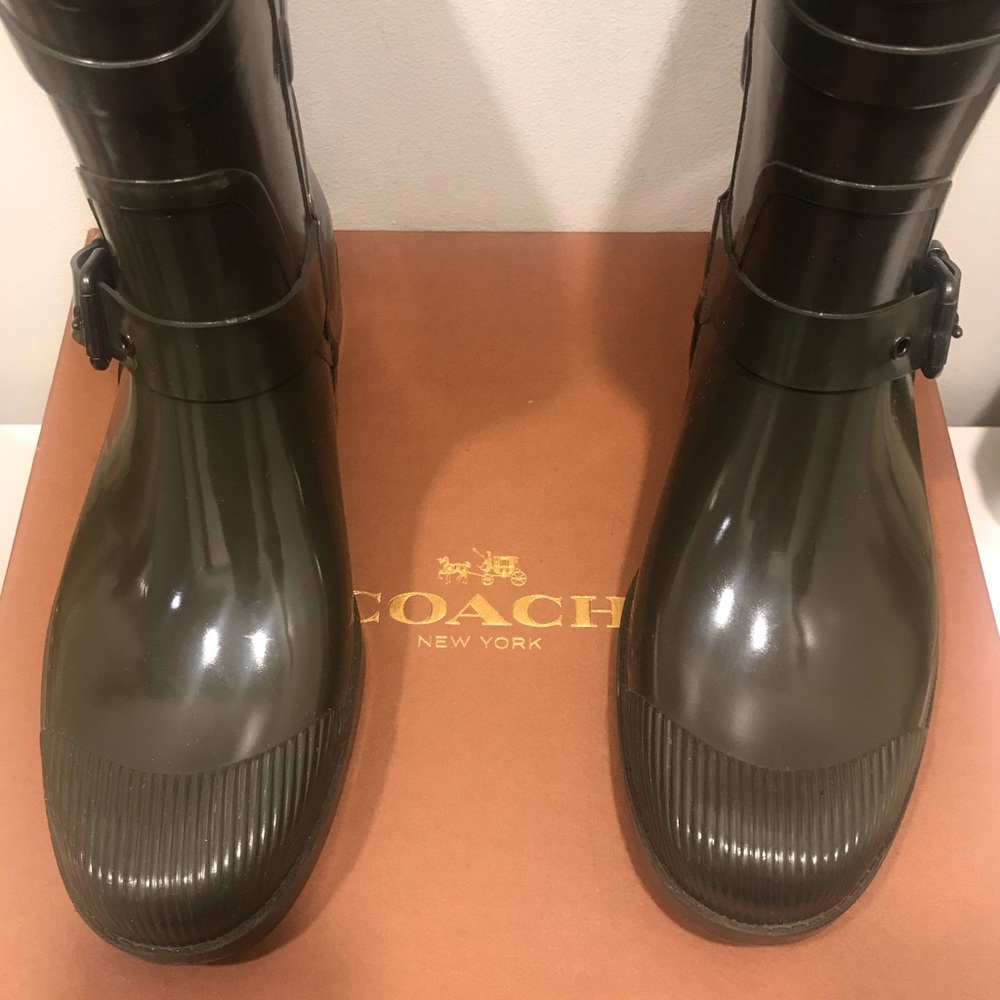 olive green rain boots